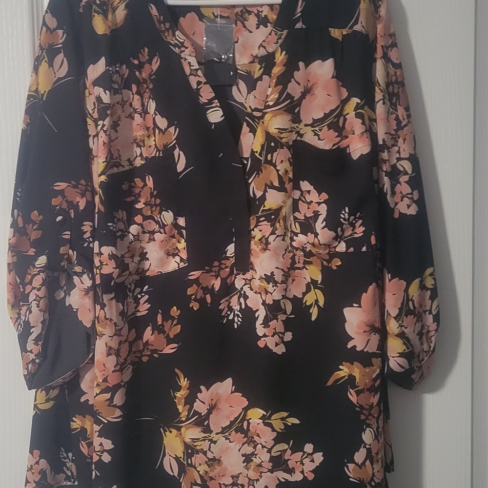 Torrid Black and Peach Floral Blouse